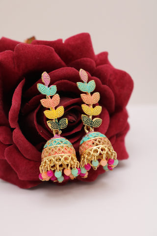 Shramya Multi-colored Leaf Design Jhumka Earring