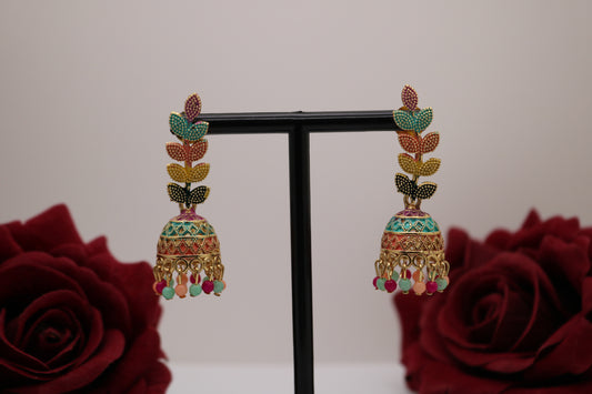 Shramya Multi-colored Leaf Design Jhumka Earring