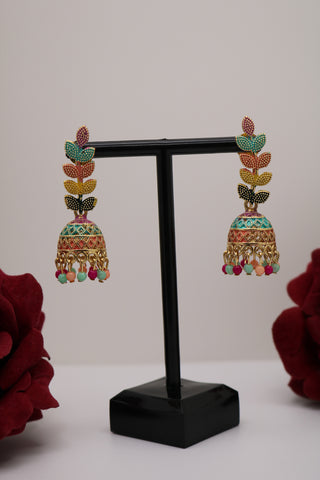 Shramya Multi-colored Leaf Design Jhumka Earring