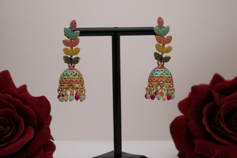 Shramya Multi-colored Leaf Design Jhumka Earring