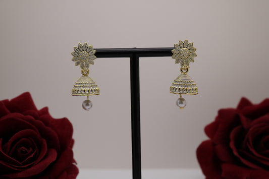 Shramya White Flower Small Jhumka Earring