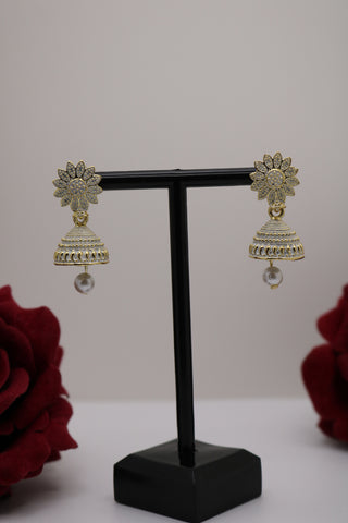 Shramya White Flower Small Jhumka Earring