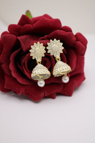 Shramya White Flower Small Jhumka Earring