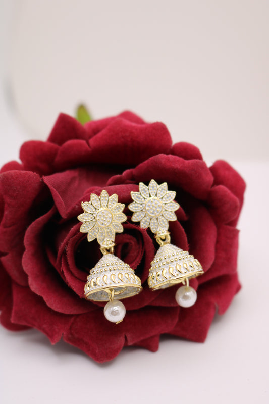 Shramya White Flower Small Jhumka Earring