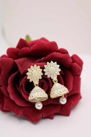 Shramya White Flower Small Jhumka Earring