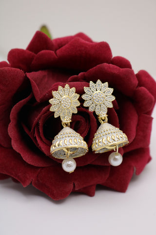 Shramya White Flower Small Jhumka Earring