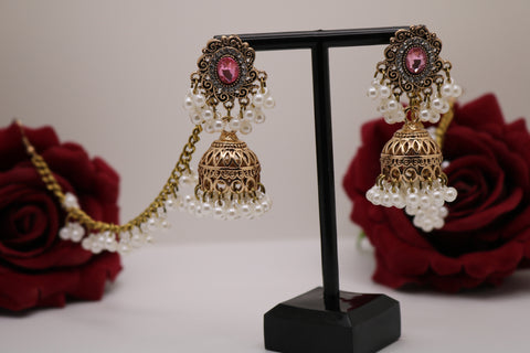 Shramya Gold-plated White Pearl Bahubali Earring