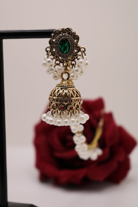 Shramya Gold-plated White Pearl Bahubali Earring