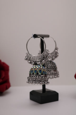 Shramya German Silver Hoop Jhumka Earring with Peacock Feather