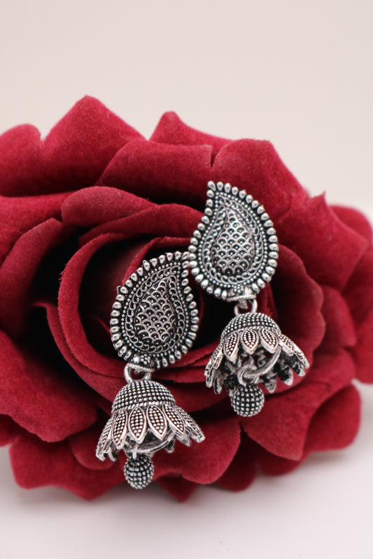 Shramya Oxidized Silver Plated Small Earrings/ Small Jhumka