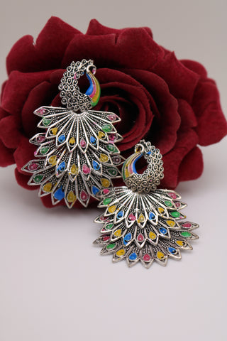 Shramya Peacock 3 Layer Multi-color Oxidized Earring