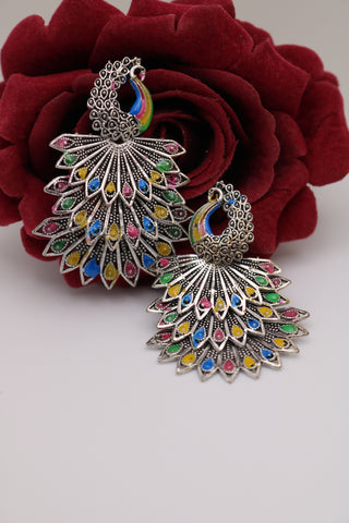 Shramya Peacock 3 Layer Multi-color Oxidized Earring