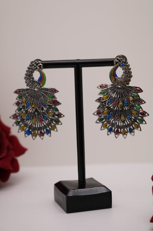 Shramya Peacock 3 Layer Multi-color Oxidized Earring