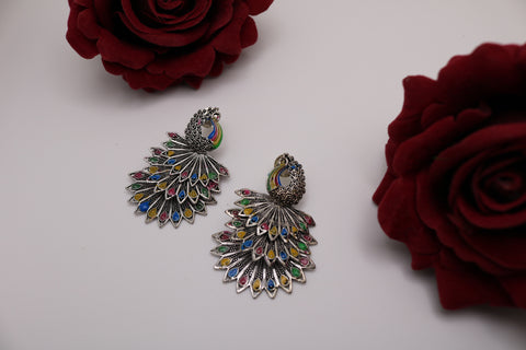 Shramya Peacock 3 Layer Multi-color Oxidized Earring