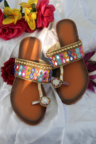 Shramya Kohlapuri Mirror Chappal – Handmade Traditional Slippers, Stylish Footwear for Women