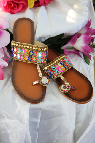 Shramya Kohlapuri Mirror Chappal – Handmade Traditional Slippers, Stylish Footwear for Women