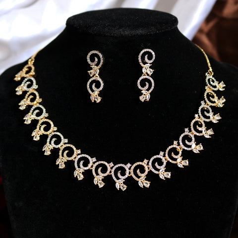 Shramya Gold and White Tone AD | CZ Necklace Set