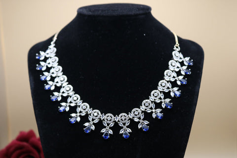 Shramya Blue CZ Necklace | American Diamond Jewelry - Mystical Sapphire Nights