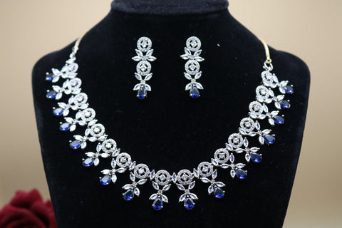 Shramya Blue CZ Necklace | American Diamond Jewelry - Mystical Sapphire Nights