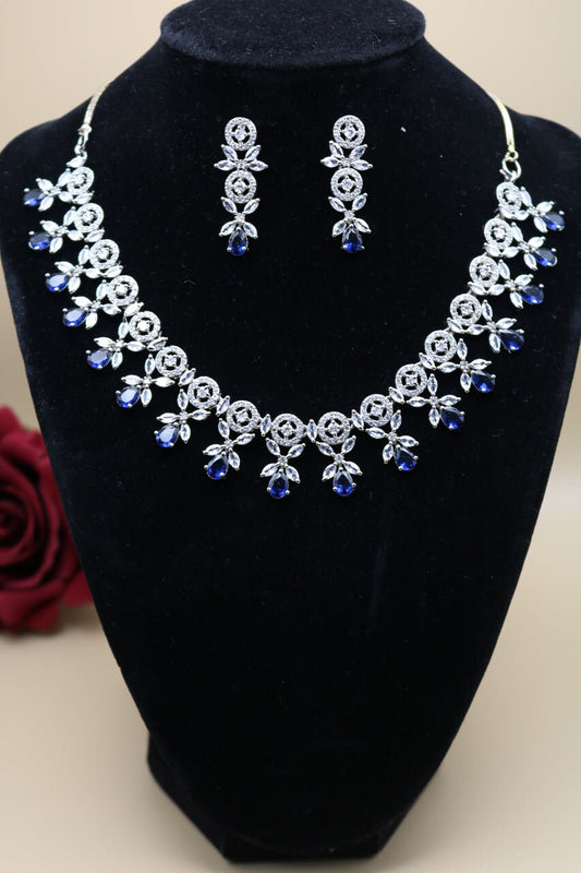 Shramya Blue CZ Necklace | American Diamond Jewelry - Mystical Sapphire Nights