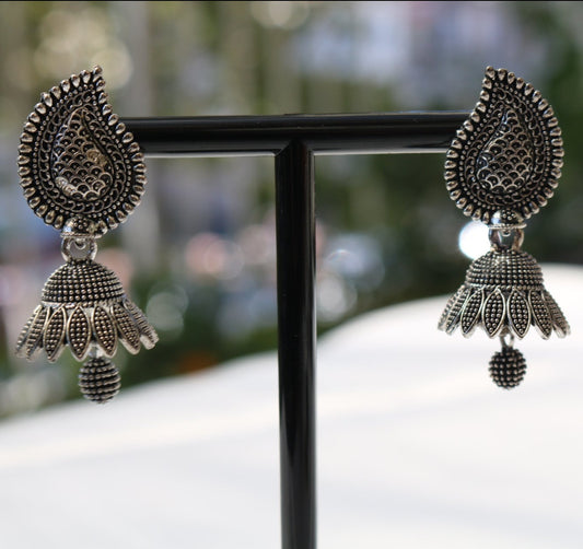 Shramya Oxidized Silver Plated Small Earrings/ Small Jhumka