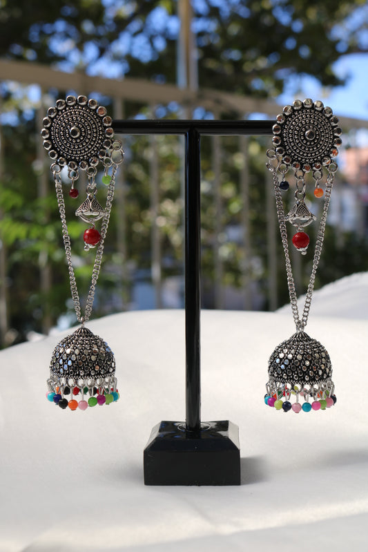 Shramya Oxidized Silver Plated Long Earrings