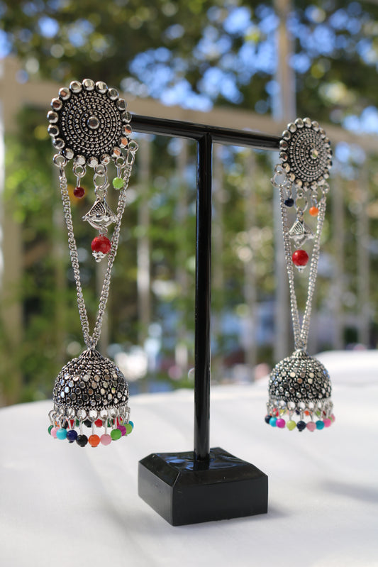 Shramya Oxidized Silver Plated Long Earrings