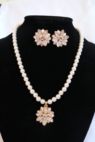 Shramya Strand Classic Simulated Pearl Necklace and Earring Jewelry Set