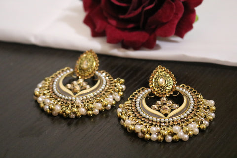 Shramya Gold Plated Indian Wedding Bollywood Pearl Beaded Earrings for Women