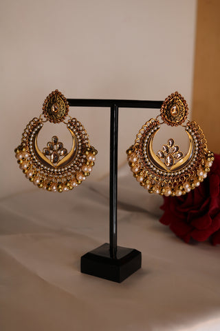 Shramya Gold Plated Indian Wedding Bollywood Pearl Beaded Earrings for Women