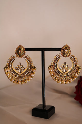 Shramya Gold Plated Indian Wedding Bollywood Pearl Beaded Earrings for Women