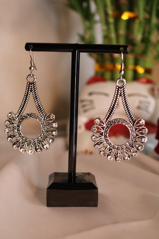 Shramya Oxidized Silver Plated Designer with Rhinestone Earring