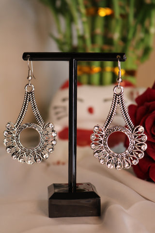 Shramya Oxidized Silver Plated Designer with Rhinestone Earring