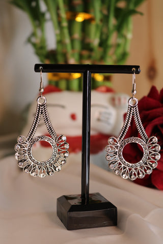 Shramya Oxidized Silver Plated Designer with Rhinestone Earring