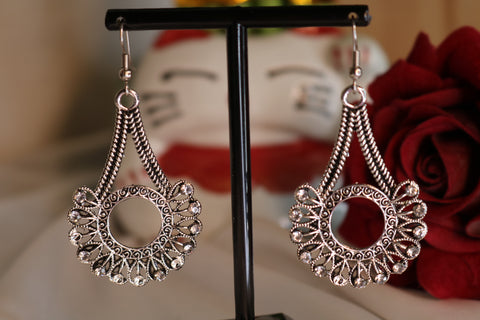 Shramya Oxidized Silver Plated Designer with Rhinestone Earring