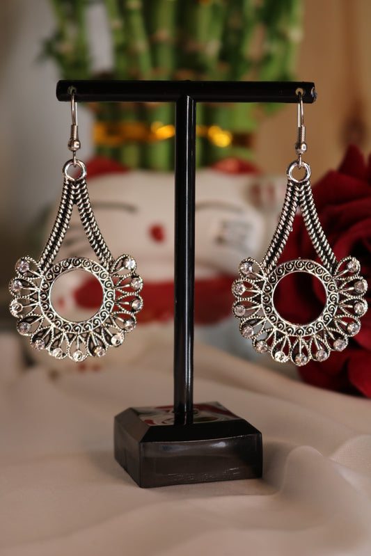 Shramya Oxidized Silver Plated Designer with Rhinestone Earring