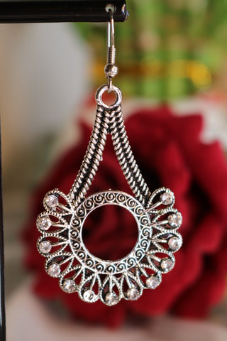 Shramya Oxidized Silver Plated Designer with Rhinestone Earring