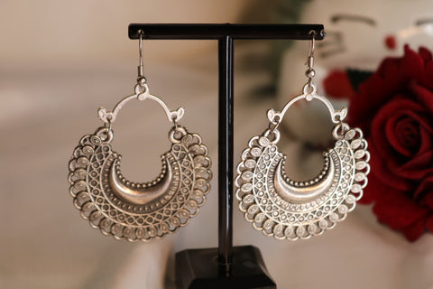 Shramya Oxidized Silver Plated Chandbali Earrings with for Women & Girls