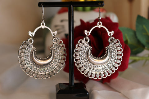 Shramya Oxidized Silver Plated Chandbali Earrings with for Women & Girls