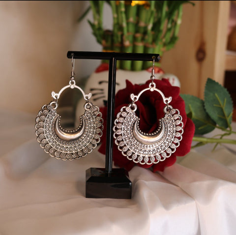 Shramya Oxidized Silver Plated Chandbali Earrings with for Women & Girls