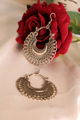 Shramya Oxidized Silver Plated Chandbali Earrings with for Women & Girls