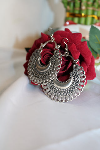 Shramya Oxidized Silver Plated Chandbali Earrings with for Women & Girls