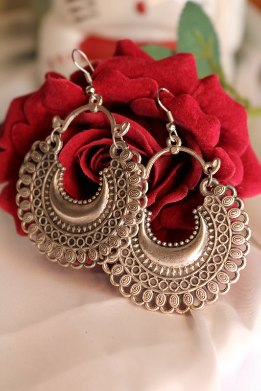 Shramya Oxidized Silver Plated Chandbali Earrings with for Women & Girls