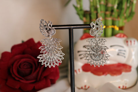 Shramya Oxidized Silver Plated Designer Peacock Jhumka Earrings with for Women & Girls