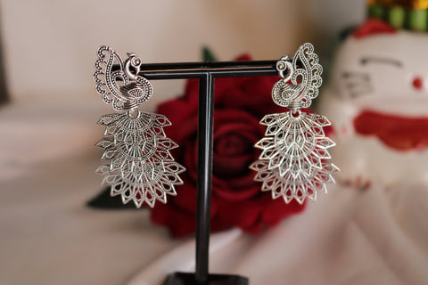 Shramya Oxidized Silver Plated Designer Peacock Jhumka Earrings with for Women & Girls