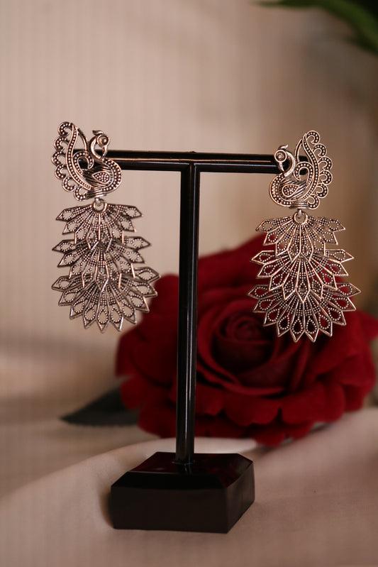 Shramya Oxidized Silver Plated Designer Peacock Jhumka Earrings with for Women & Girls