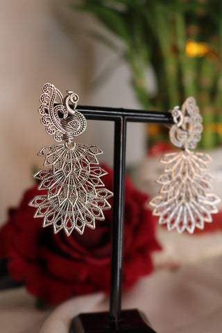 Shramya Oxidized Silver Plated Designer Peacock Jhumka Earrings with for Women & Girls