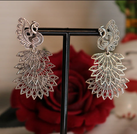 Shramya Oxidized Silver Plated Designer Peacock Jhumka Earrings with for Women & Girls