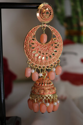 Shramya Pahal Jadau Peach Pearl Earring/ Jhumka /Jhumki with Beaded Tassel Ethnic