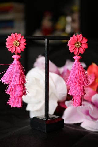 Shramya Tassel Flower Earrings Tiered Thread Tassel Dangle Earrings